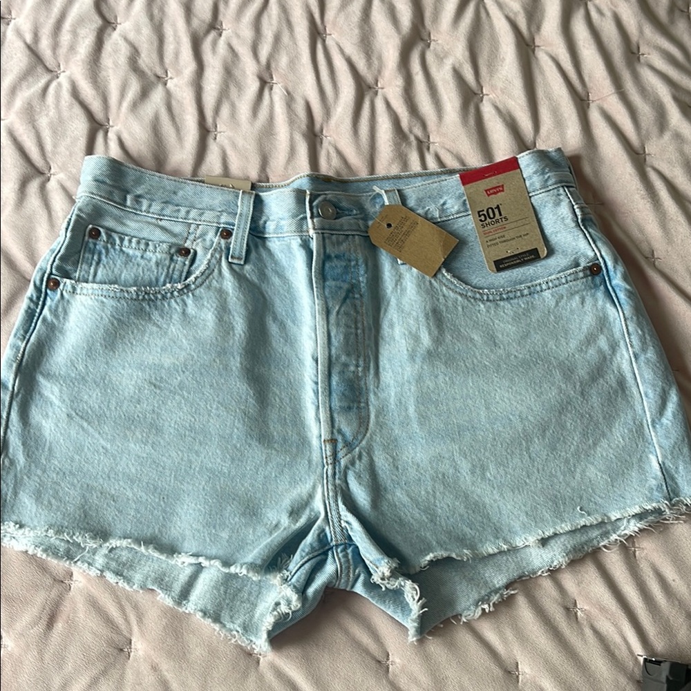 Levi's Blue Jean Shorts with Cuffed Hem and Faded Wash